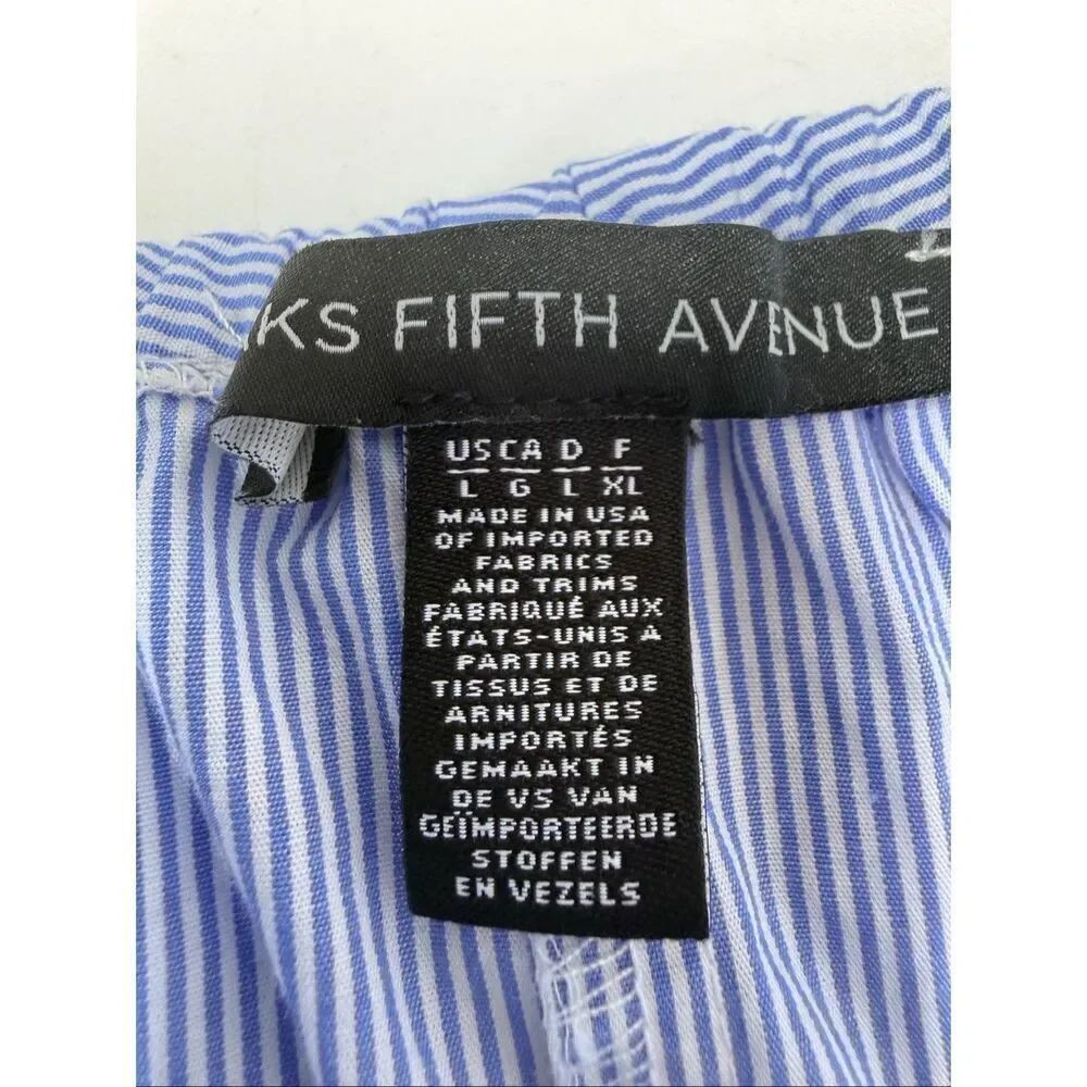 Saks Fifth Avenue Blue Striped Off Shoulder Dress Belted High Low Cotton Size L - Picture 12 of 16